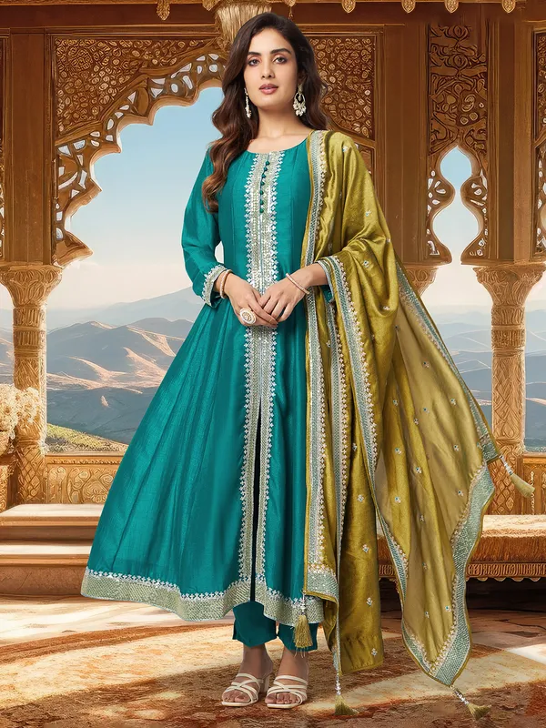 Bright blue salwar kameez with dupatta