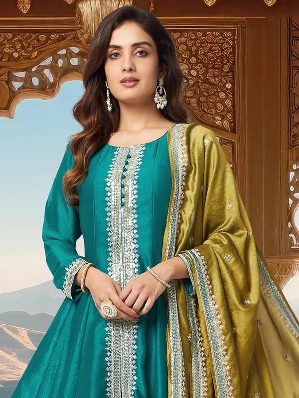 Bright blue salwar kameez with dupatta