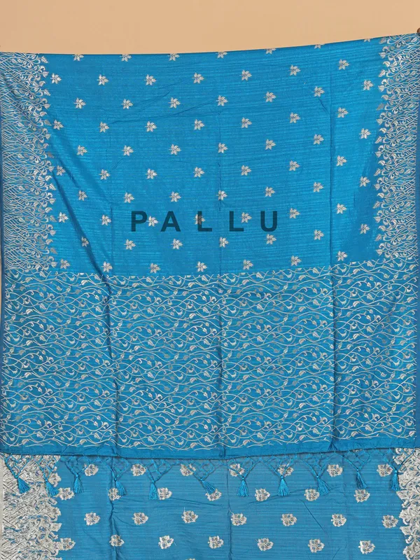 Bright blue semi silk saree for festive