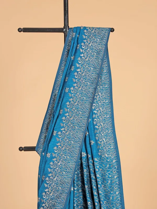 Bright blue semi silk saree for festive