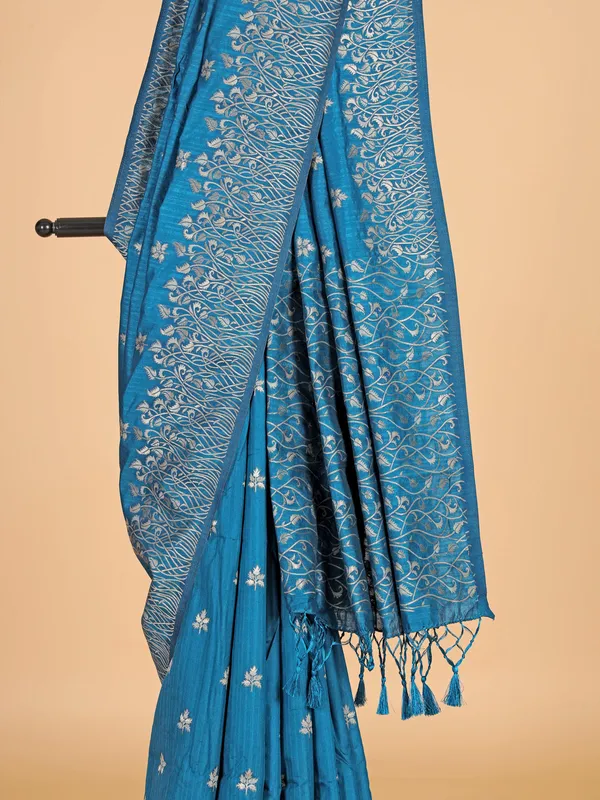 Bright blue semi silk saree for festive
