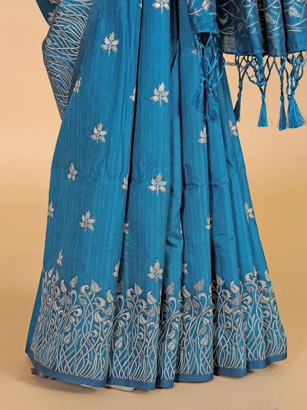 Bright blue semi silk saree for festive