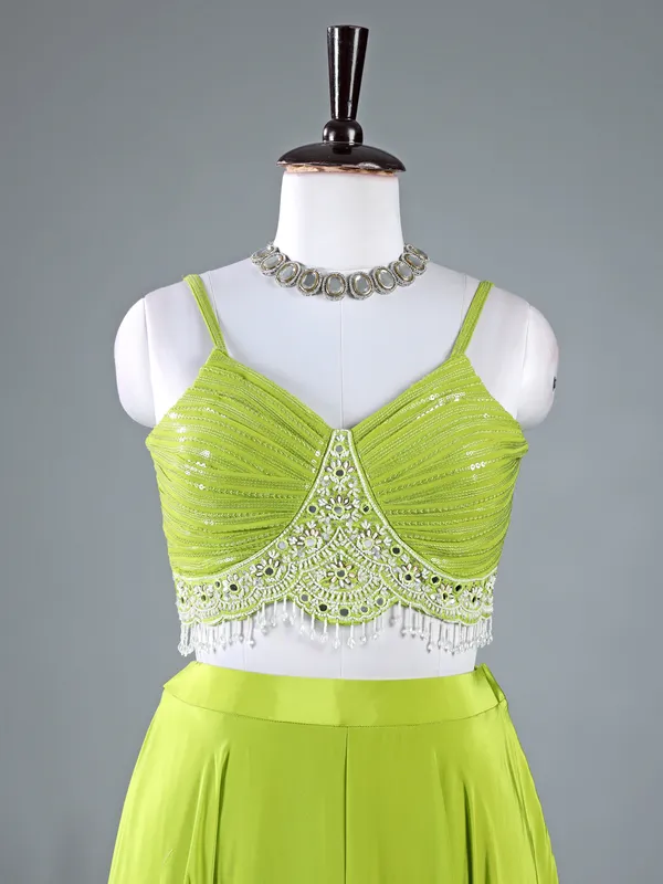 Bright green georgette palazzo suit with jacket style
