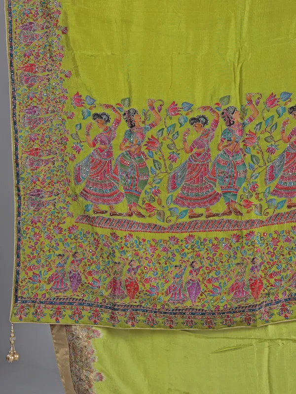 Bright green pashmina silk saree for weddings