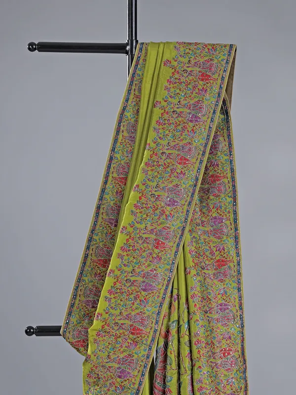Bright green pashmina silk saree for weddings