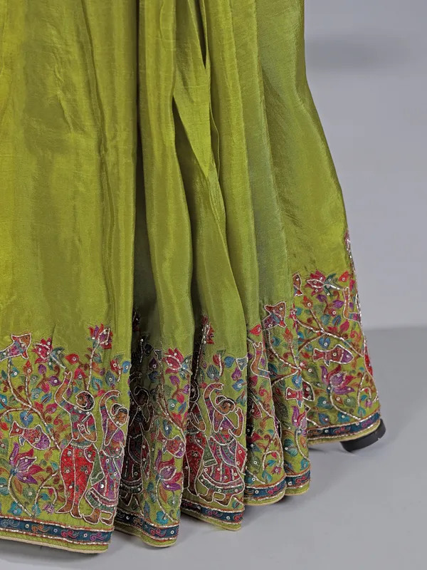 Bright green pashmina silk saree for weddings