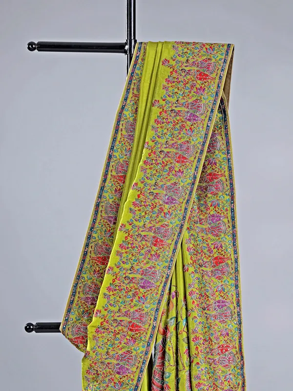 Bright green pashmina silk saree for weddings
