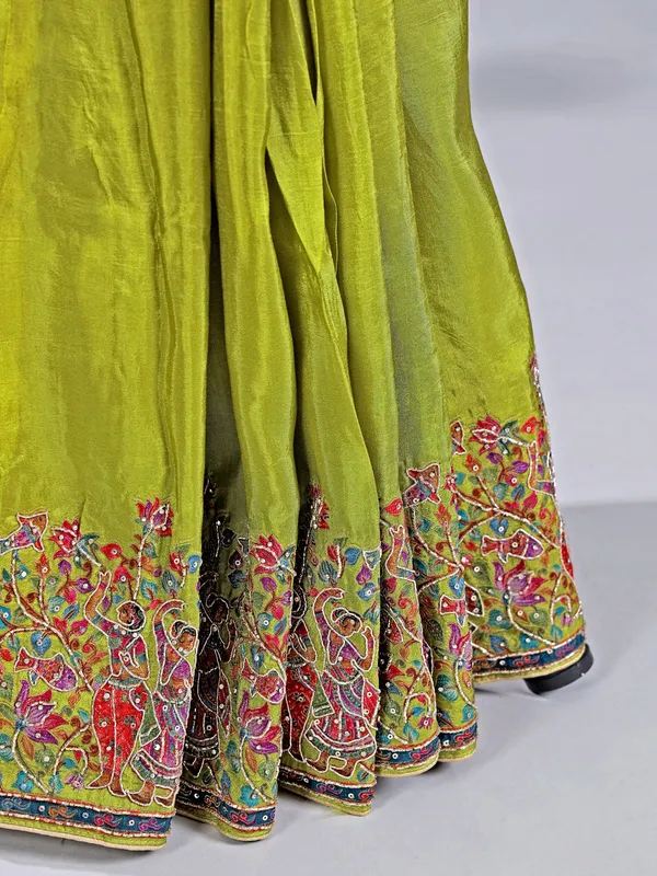 Bright green pashmina silk saree for weddings