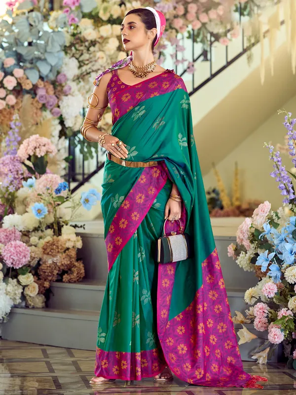 Bright green saree in soft silk
