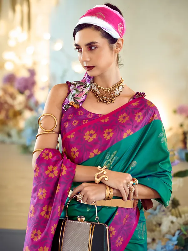 Bright green saree in soft silk