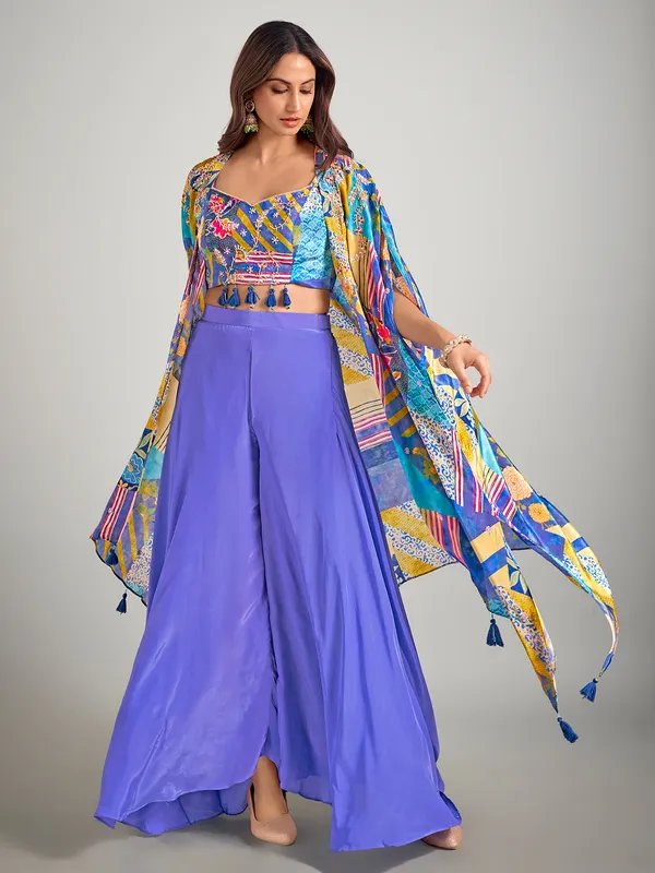 Bright lavender satin silk palazzo suit
