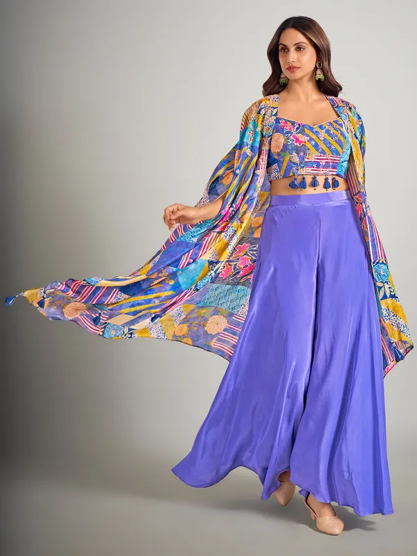 Bright lavender satin silk palazzo suit