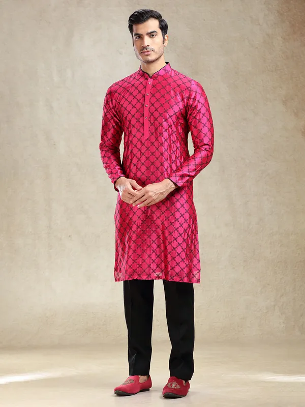 Bright magenta charming kurta ensemble in banarasi silk