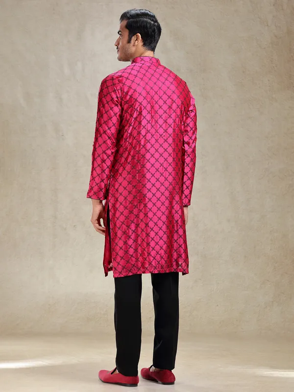 Bright magenta charming kurta ensemble in banarasi silk