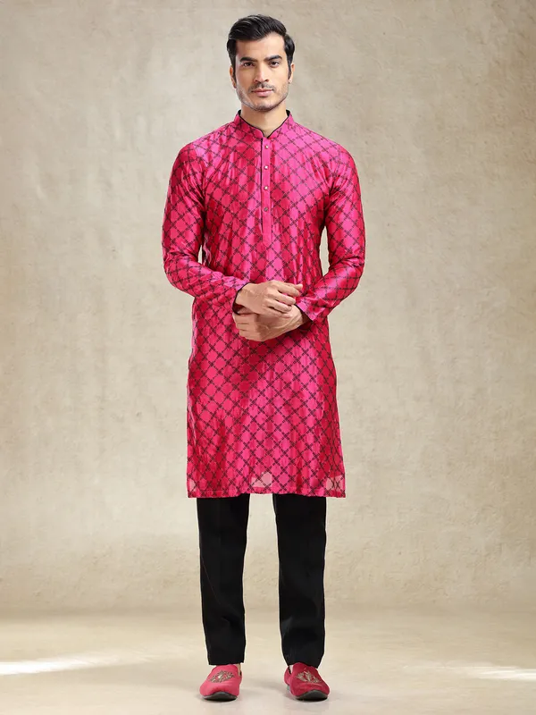 Bright magenta charming kurta ensemble in banarasi silk