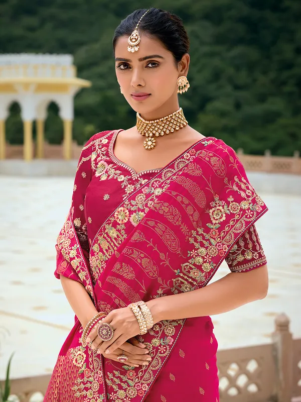 Bright maroon silk saree for wedding
