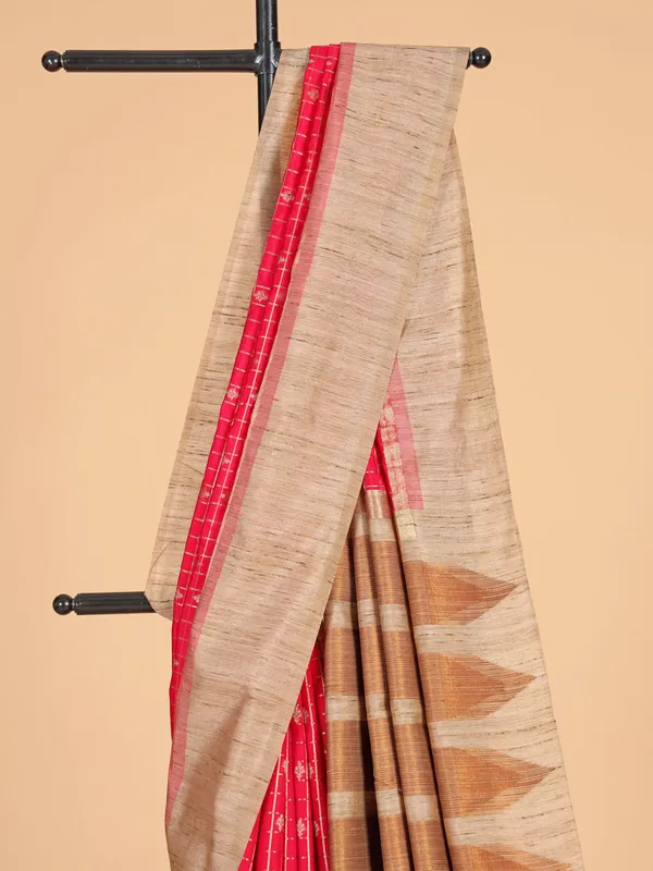 Bright pink art semi silk zari weaving saree
