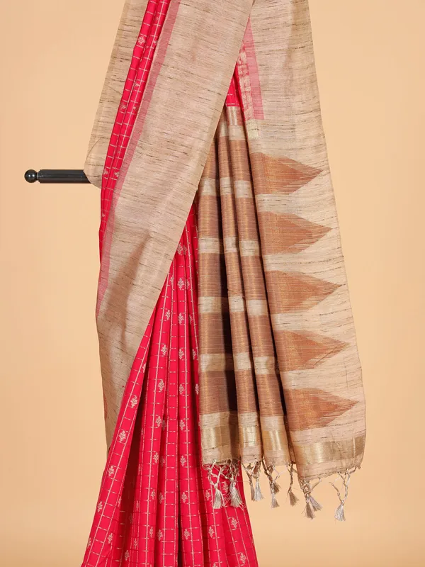 Bright pink art semi silk zari weaving saree