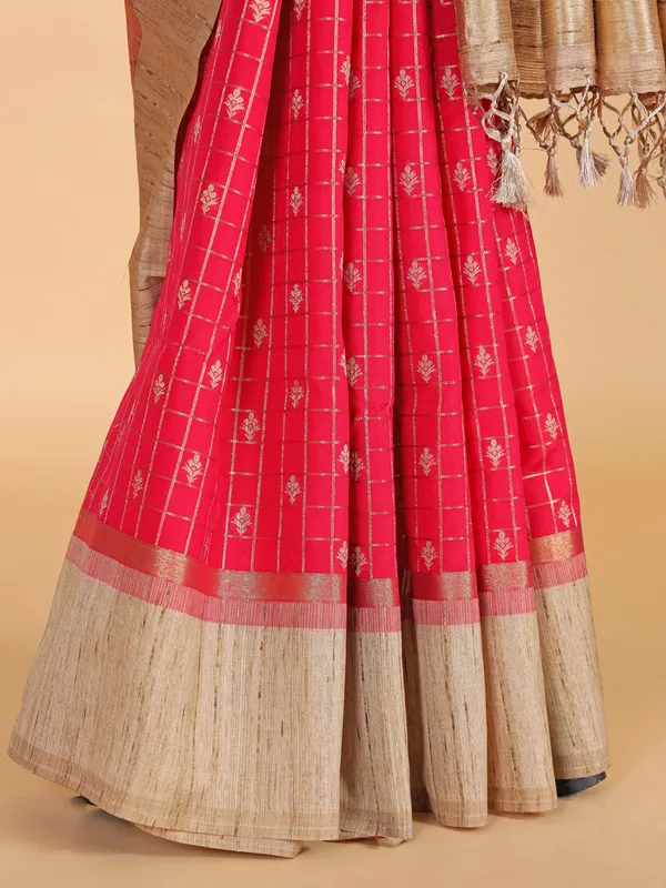 Bright pink art semi silk zari weaving saree