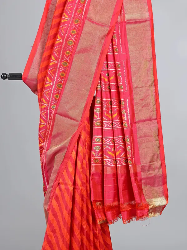 Bright pink printed patola silk saree