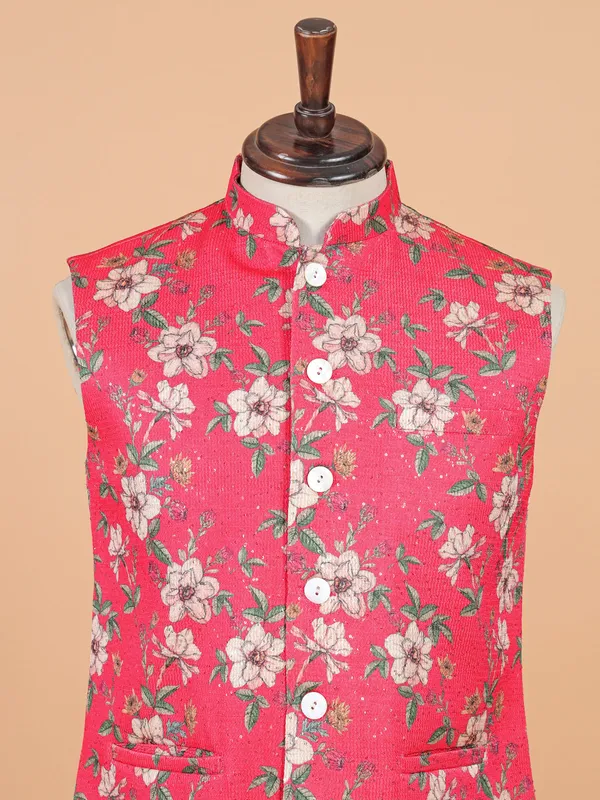 Bright pink printed waistcoat in thread
