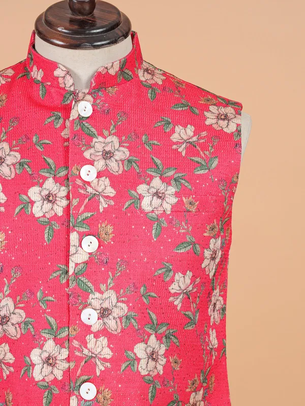 Bright pink printed waistcoat in thread