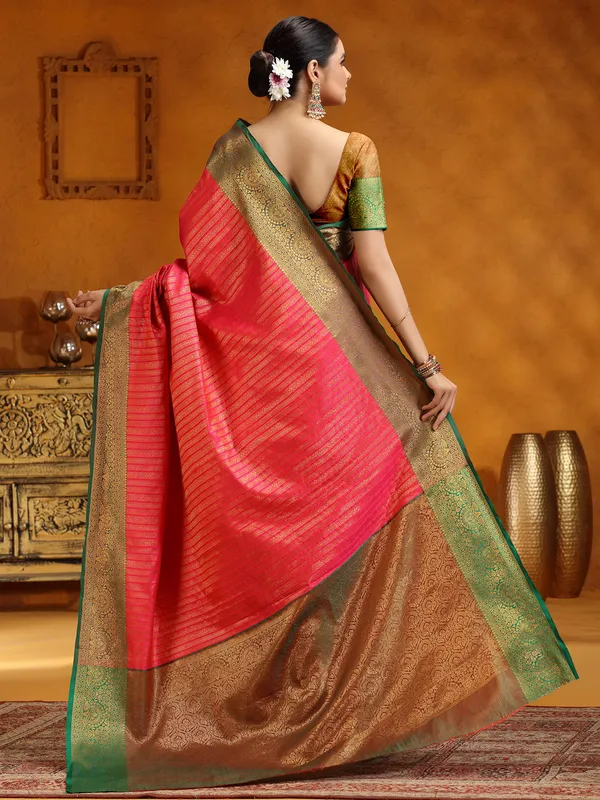 Bright Pink silk saree with zari work