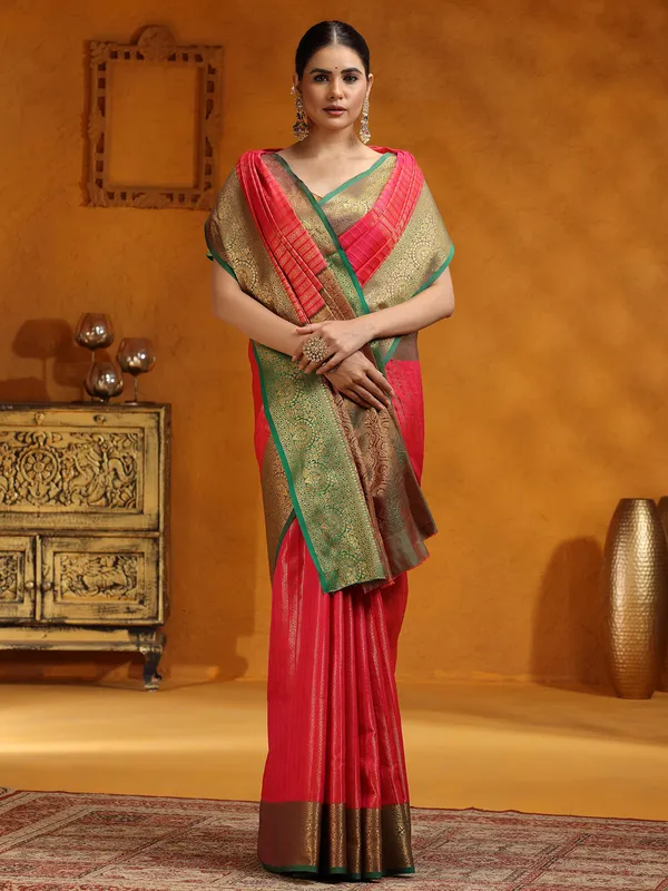 Bright Pink silk saree with zari work