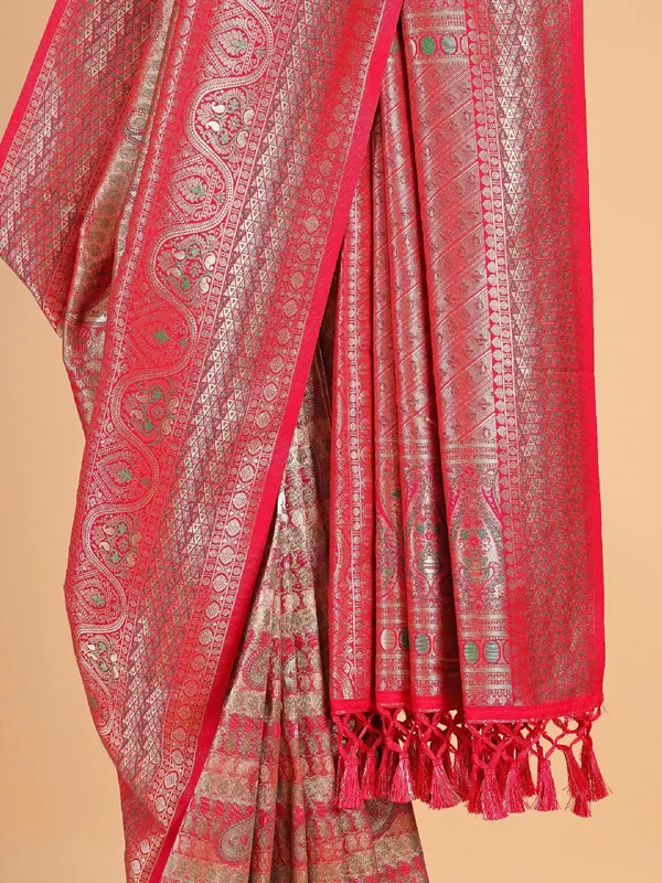 Bright pink silk thread and zari weave saree