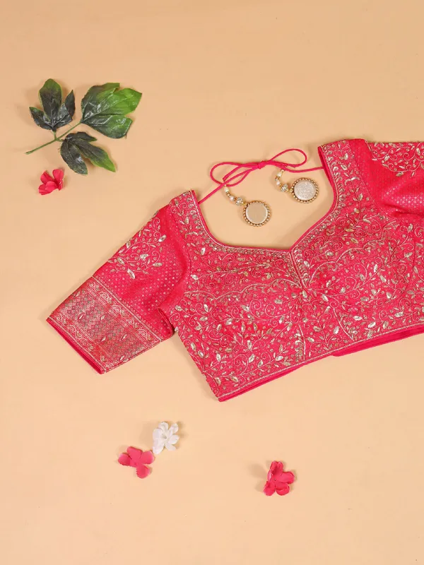 Bright pink silk thread and zari weave saree