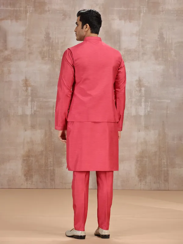 Bright pink silk waistcoat set for festival wear