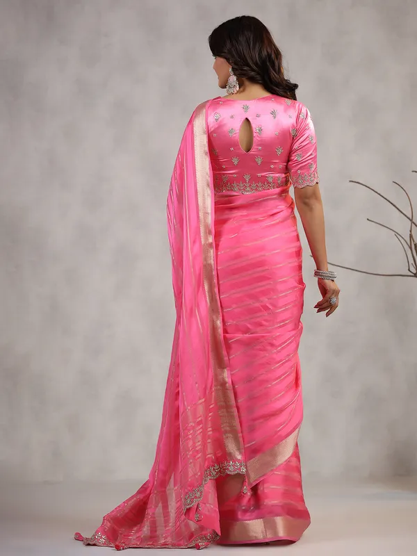 Bright pink soft organza saree