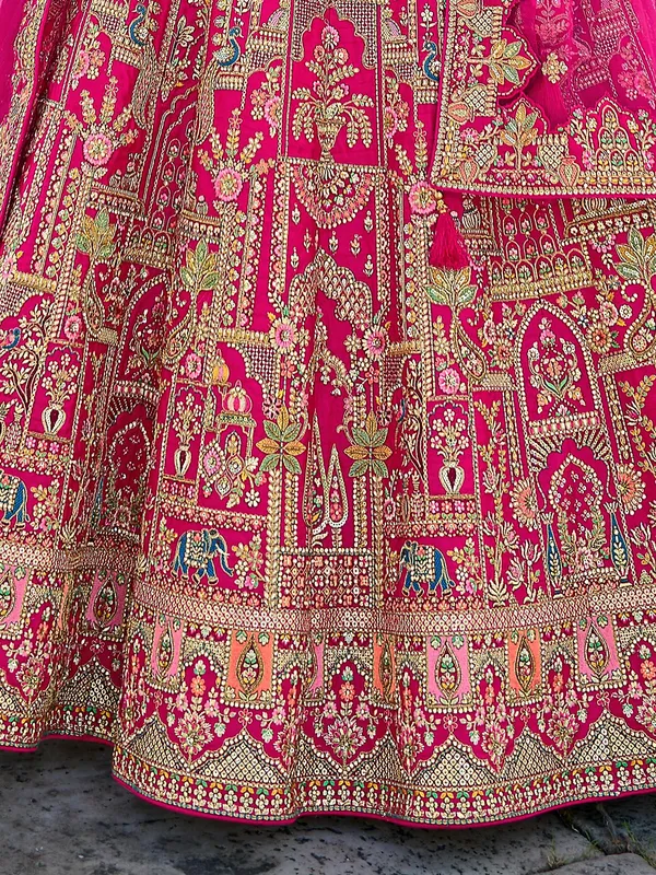 Bright pink unstitched lehenga choli in silk