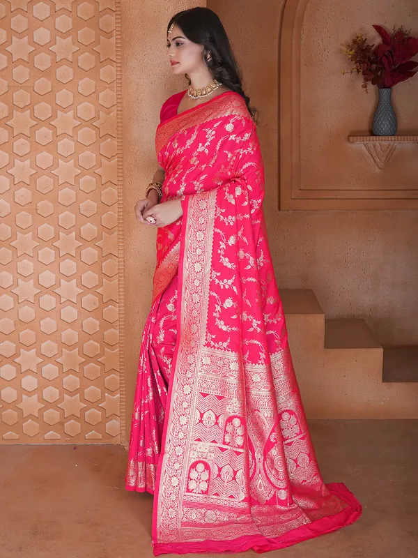 Bright red wedding wear silk saree