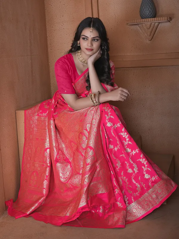 Bright red wedding wear silk saree