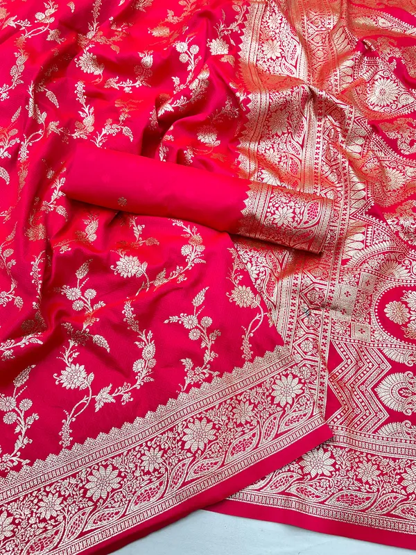 Bright red wedding wear silk saree