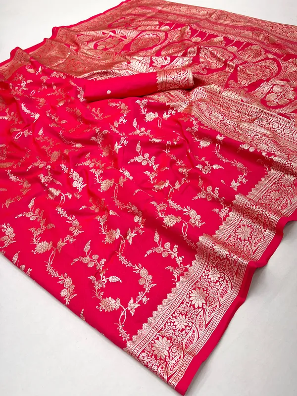 Bright red wedding wear silk saree