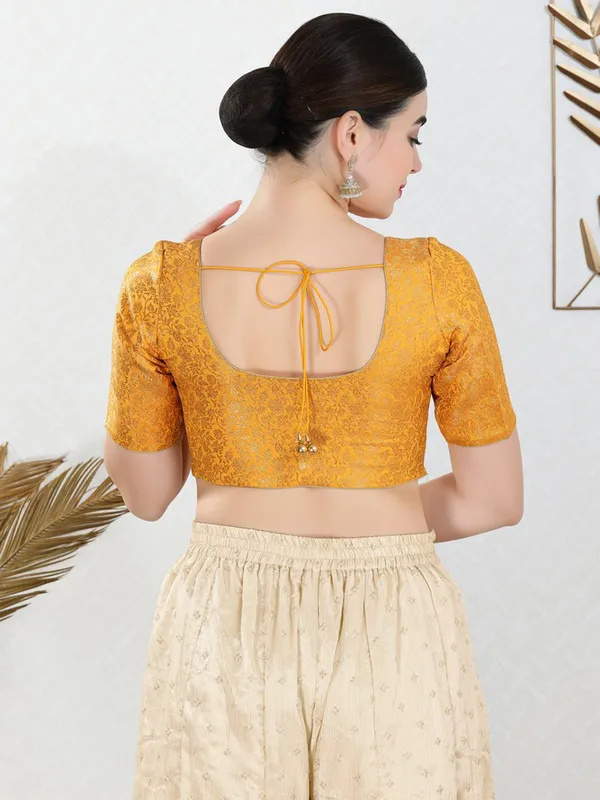 Bright yellow jacquard ready made blouse