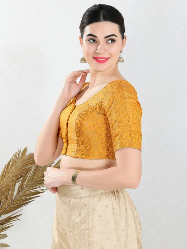 Bright yellow jacquard ready made blouse