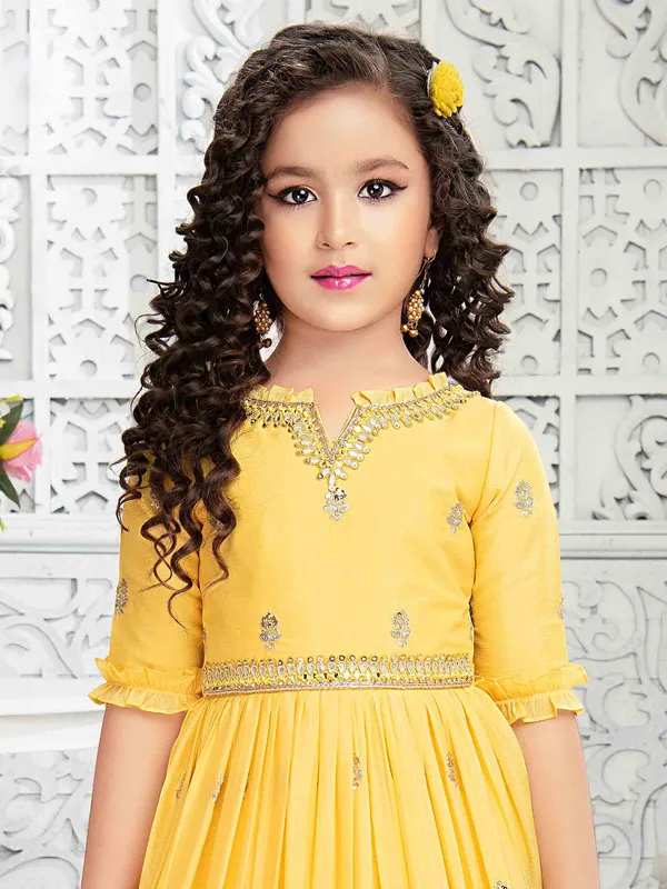 Bright yellow rich georgette party and wedding gown