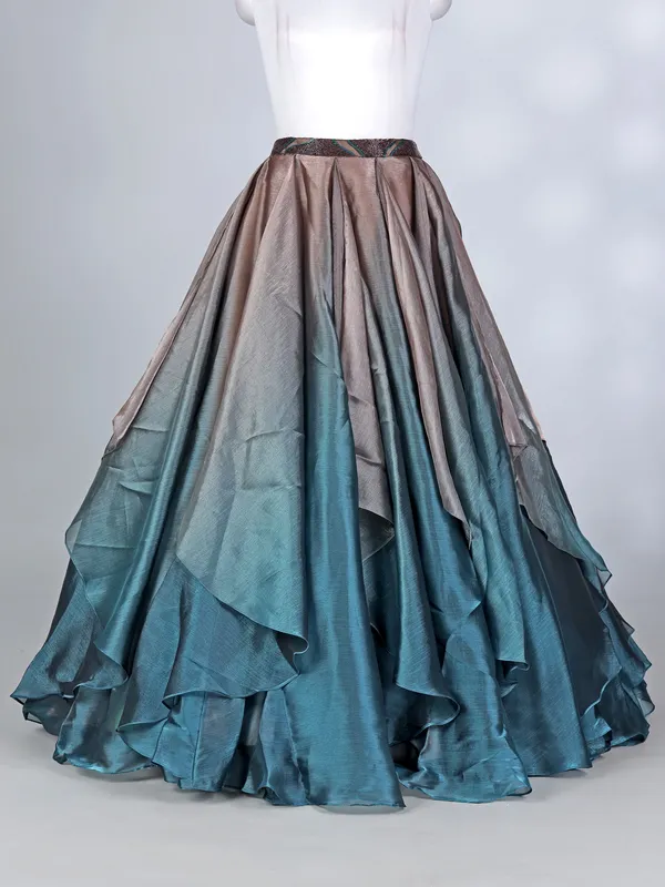 Brown and blue tissue silk designer lehenga choli