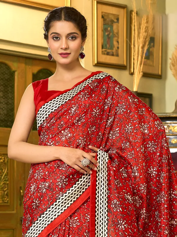 Brown bhagalpuri silk saree with printed