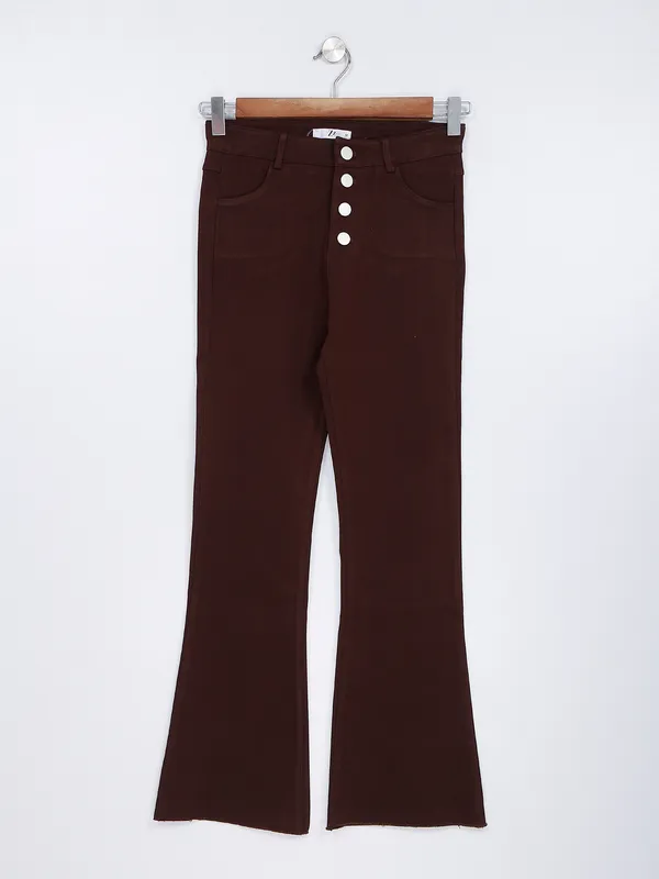 Brown bootcut solid jeans