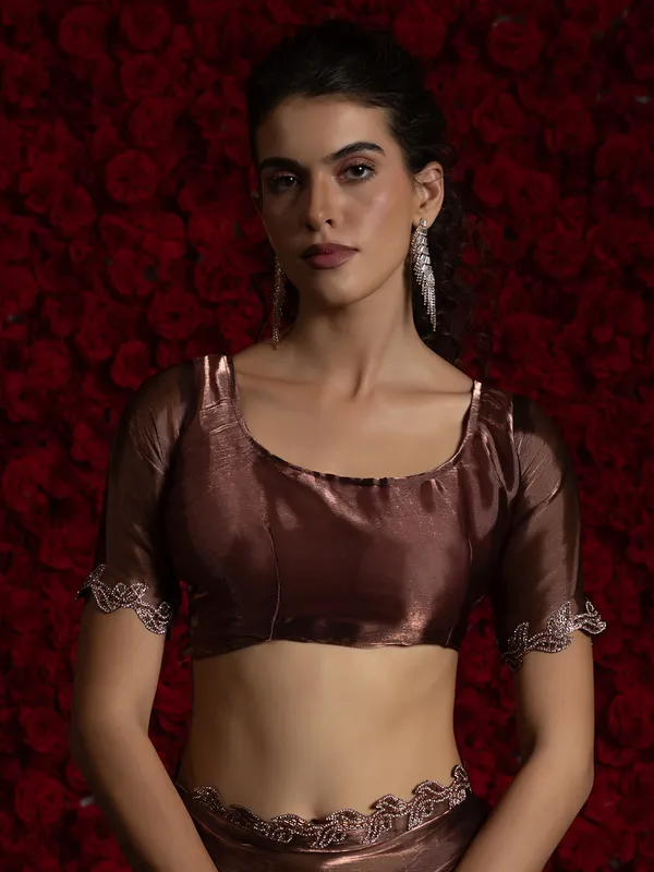 Brown chiffon party wear saree