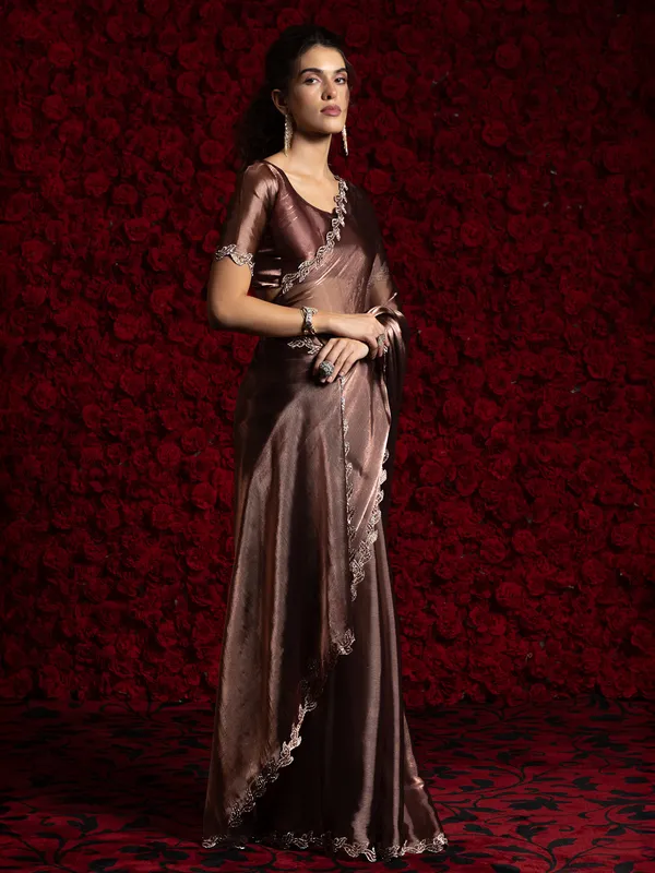 Brown chiffon party wear saree