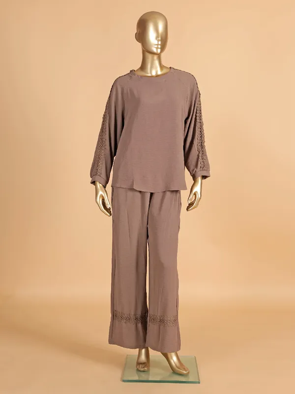 Brown cotton co ort set for women