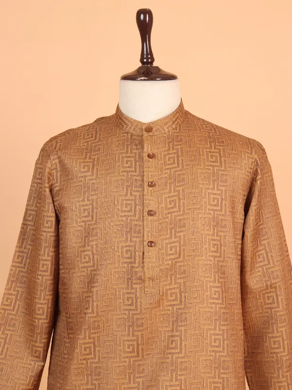Brown cotton kurta suit for men