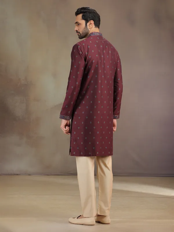 Brown cotton silk kurta pajama with dupatta