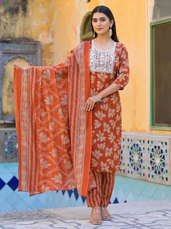Brown cotton silk kurti set for women