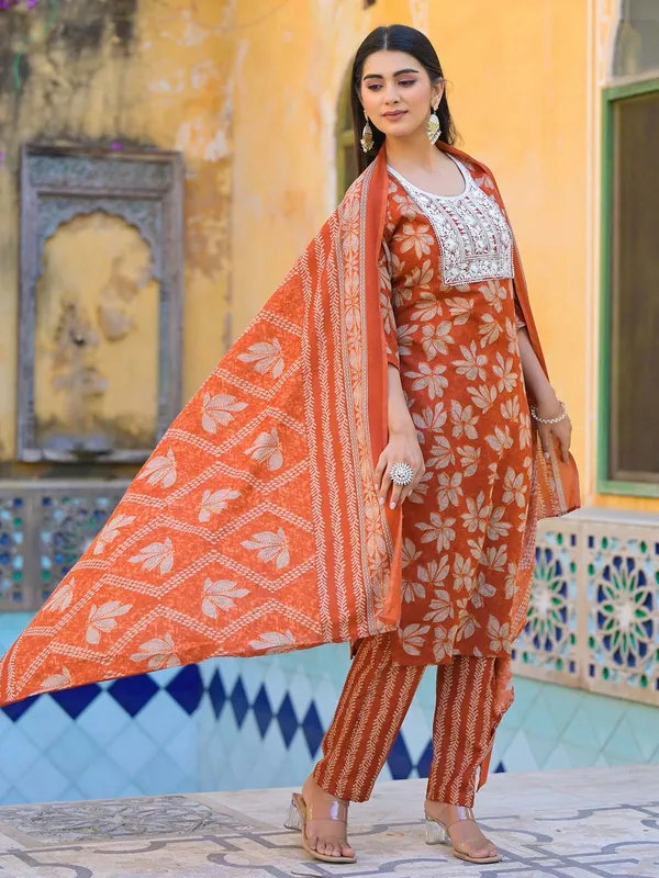 Brown cotton silk kurti set for women